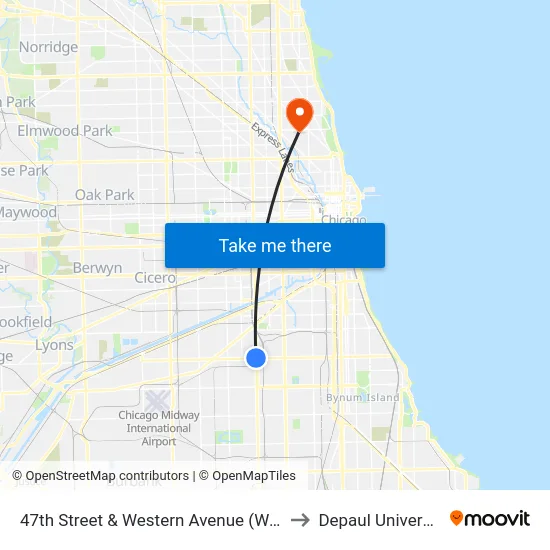 47th Street & Western Avenue (West) to Depaul University map