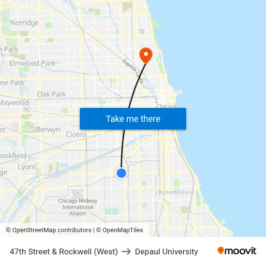 47th Street & Rockwell (West) to Depaul University map