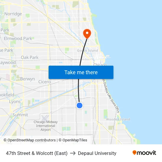 47th Street & Wolcott (East) to Depaul University map
