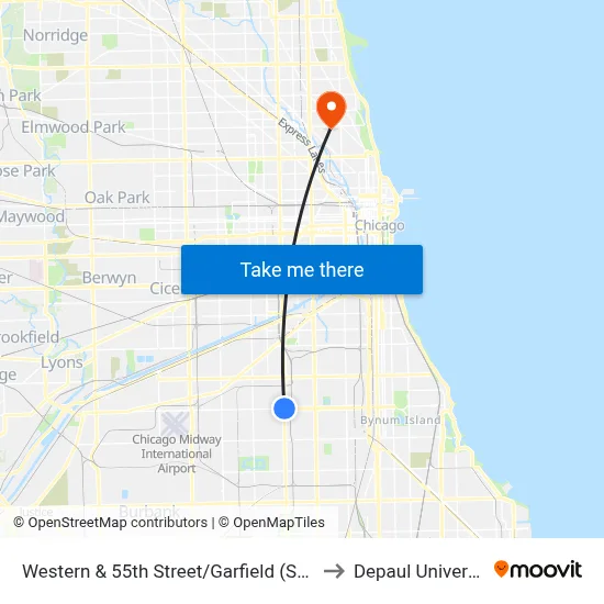 Western & 55th Street/Garfield (South) to Depaul University map