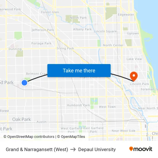 Grand & Narragansett (West) to Depaul University map