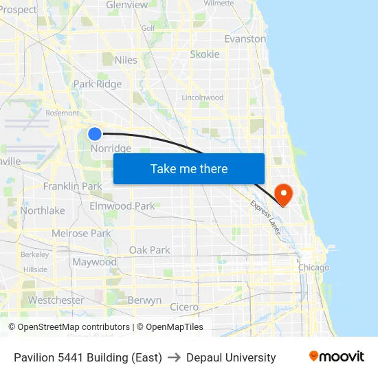 Pavilion 5441 Building (East) to Depaul University map
