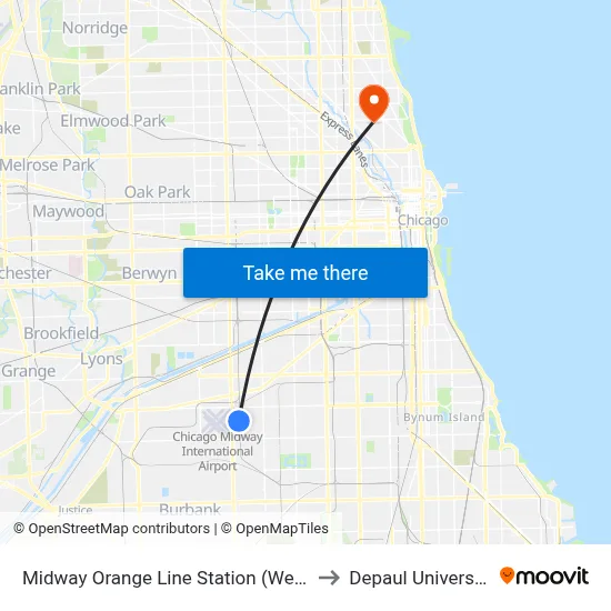 Midway Orange Line Station (West) to Depaul University map