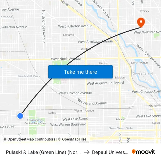 Pulaski & Lake (Green Line) (North) to Depaul University map