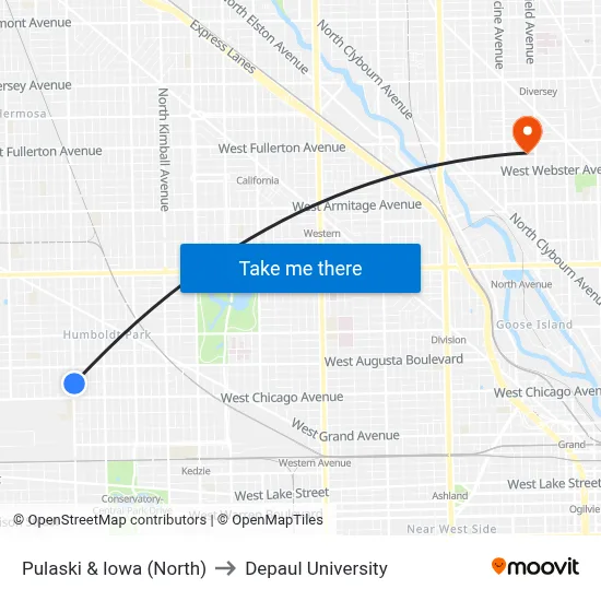 Pulaski & Iowa (North) to Depaul University map