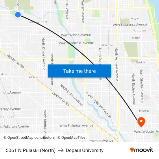 5061 N Pulaski (North) to Depaul University map