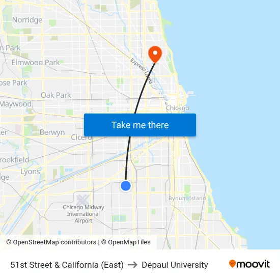 51st Street & California (East) to Depaul University map