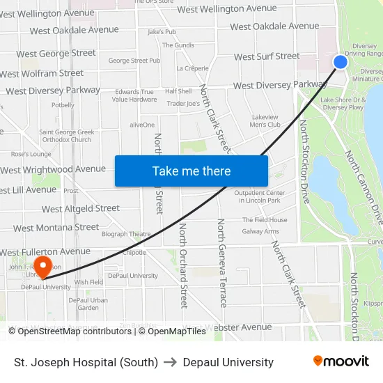 St. Joseph Hospital (South) to Depaul University map