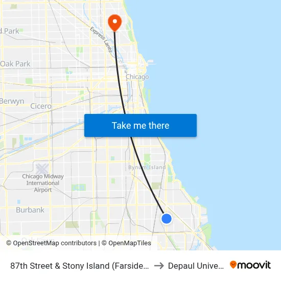 87th Street & Stony Island (Farside) (East) to Depaul University map