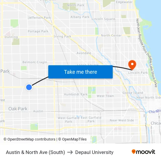 Austin & North Ave (South) to Depaul University map