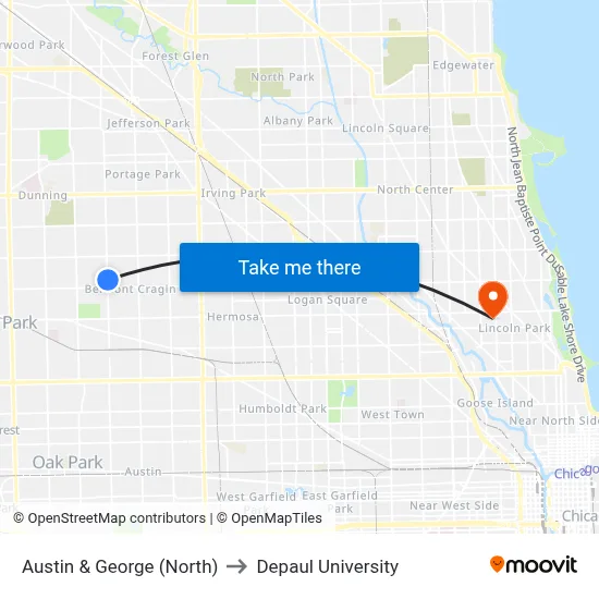 Austin & George (North) to Depaul University map