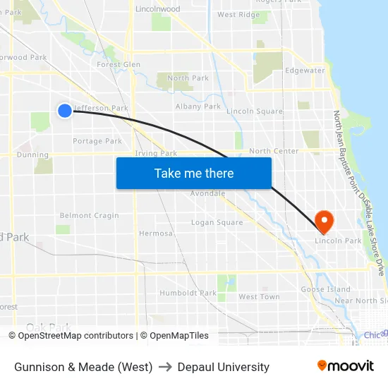 Gunnison & Meade (West) to Depaul University map