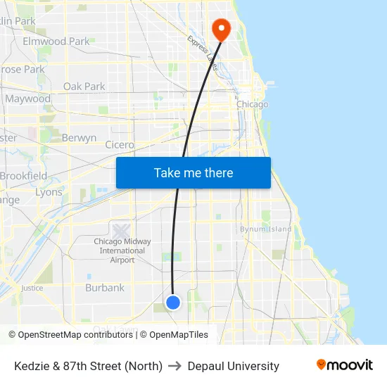 Kedzie & 87th Street (North) to Depaul University map