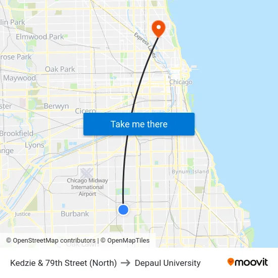 Kedzie & 79th Street (North) to Depaul University map
