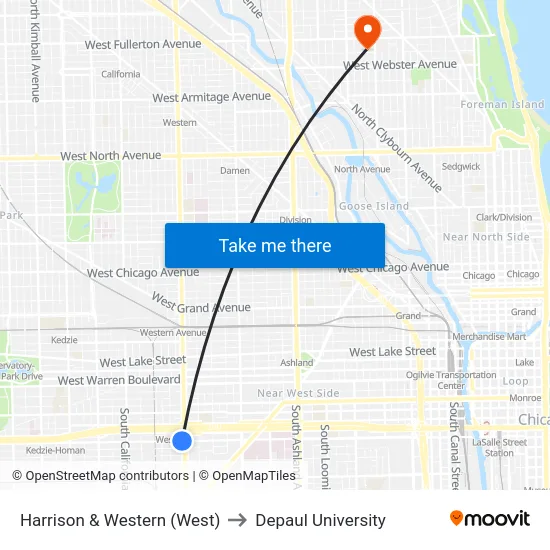 Harrison & Western (West) to Depaul University map