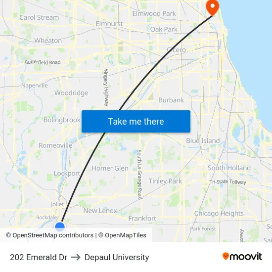 202 Emerald Dr to Depaul University map