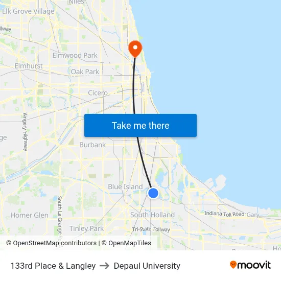 133rd Place & Langley to Depaul University map