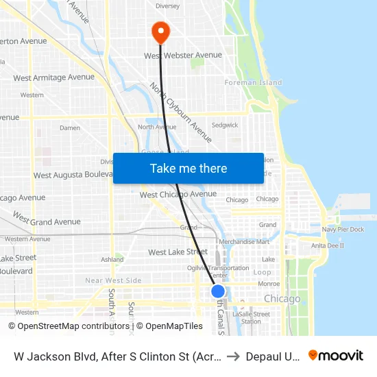 W Jackson Blvd, After S Clinton St (Across From Union Station) to Depaul University map