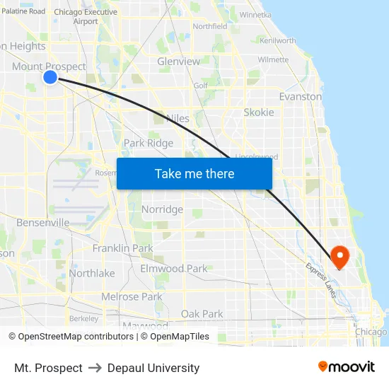 Mt. Prospect to Depaul University map