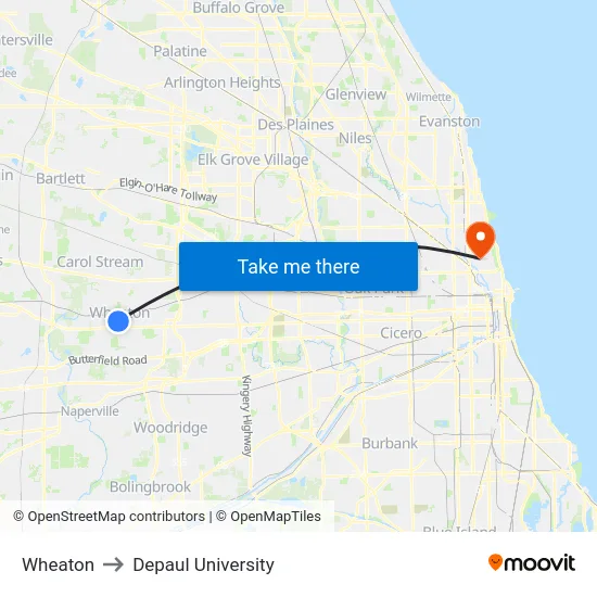 Wheaton to Depaul University map