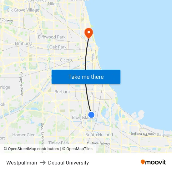 Westpullman to Depaul University map