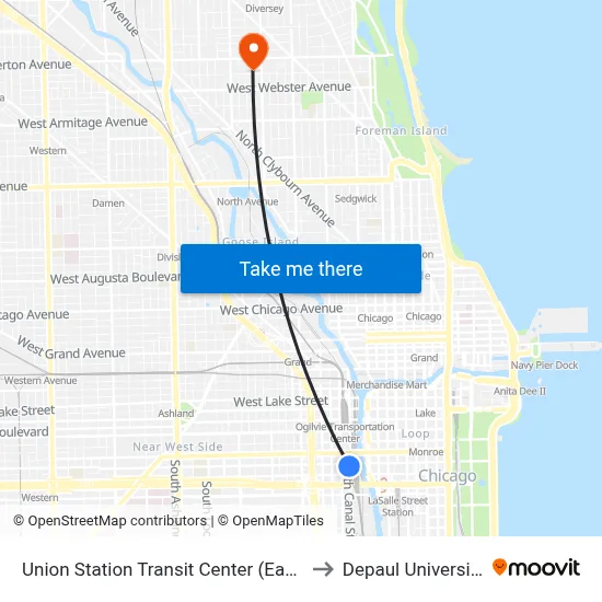 Union Station Transit Center (East) to Depaul University map