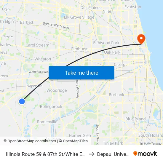 Illinois Route 59 & 87th St/White Eagle Dr to Depaul University map