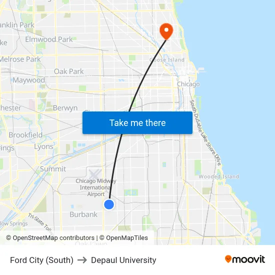 Ford City (South) to Depaul University map