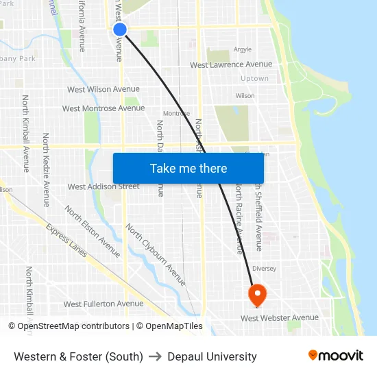 Western & Foster (South) to Depaul University map