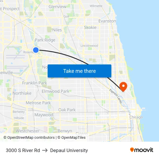 3000 S River Rd to Depaul University map