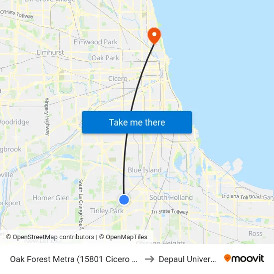Oak Forest Metra (15801 Cicero Ave) to Depaul University map