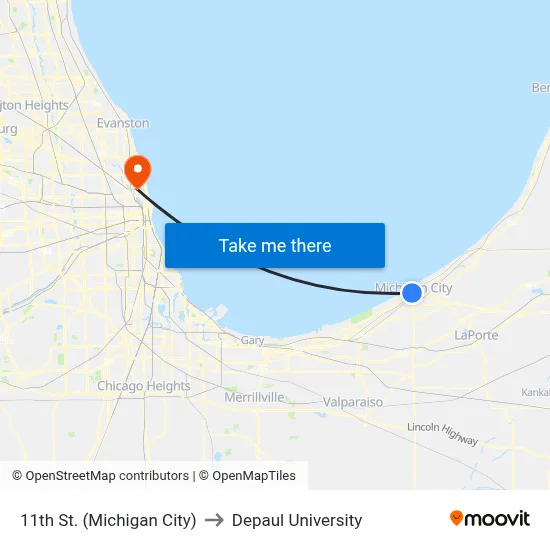 11th St. (Michigan City) to Depaul University map