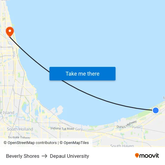 Beverly Shores to Depaul University map