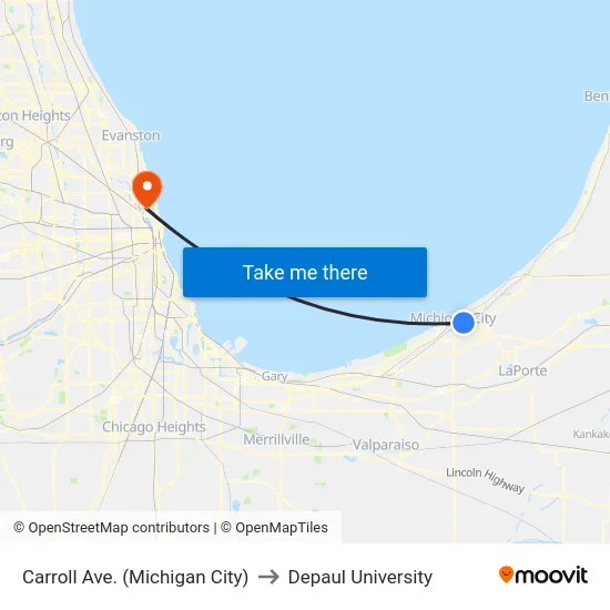 Carroll Ave. (Michigan City) to Depaul University map