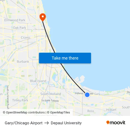 Gary/Chicago Airport to Depaul University map