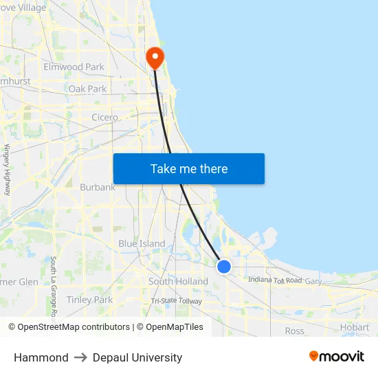Hammond to Depaul University map