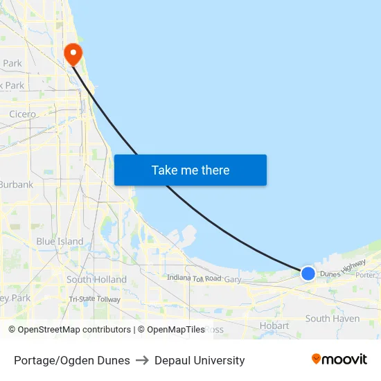 Portage/Ogden Dunes to Depaul University map