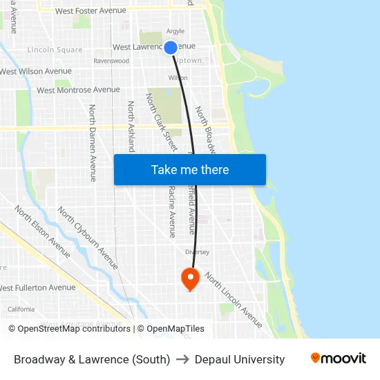 Broadway & Lawrence (South) to Depaul University map