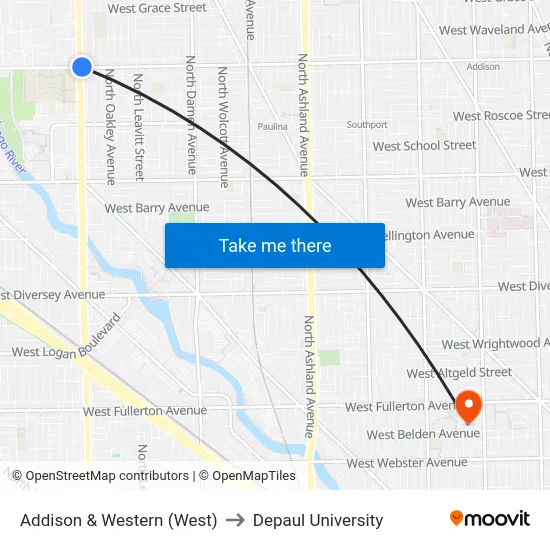 Addison & Western (West) to Depaul University map