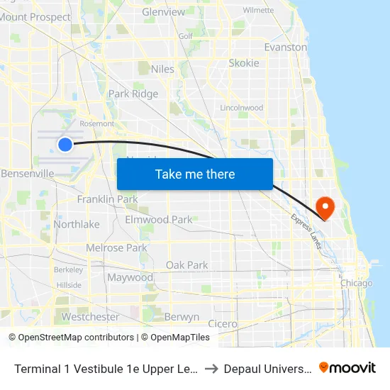 Terminal 1 Vestibule 1e Upper Level to Depaul University map