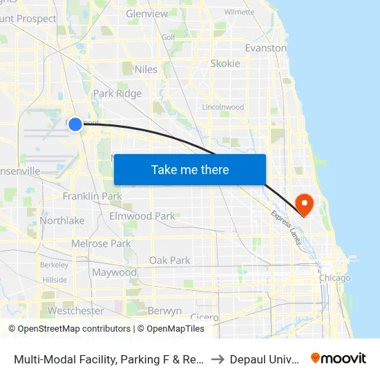 Multi-Modal Facility, Parking F & Rental Cars to Depaul University map