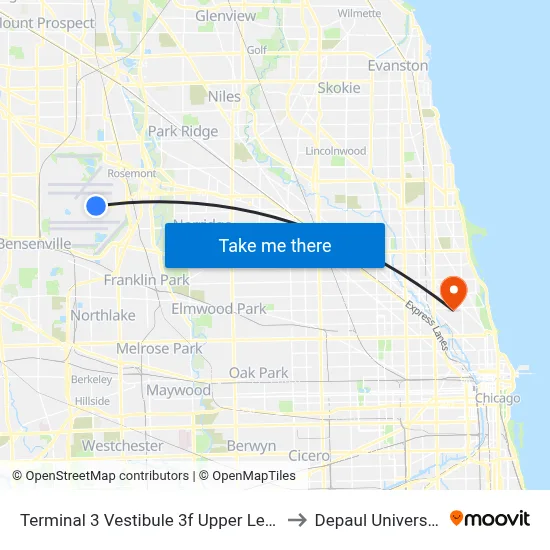 Terminal 3 Vestibule 3f Upper Level to Depaul University map