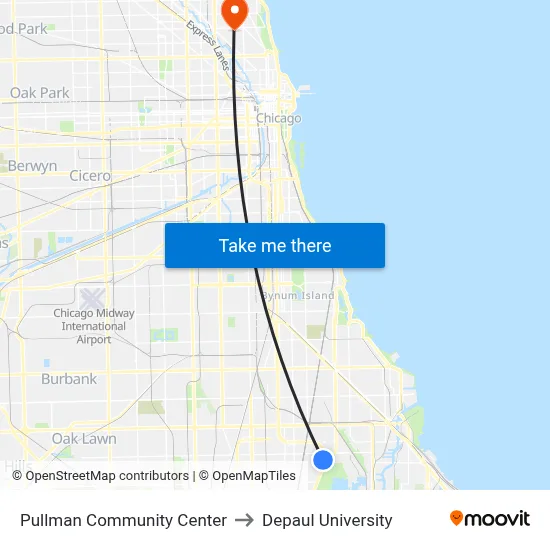 Pullman Community Center to Depaul University map