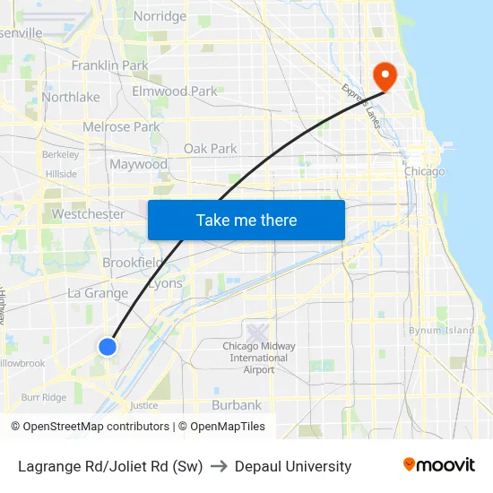 Lagrange Rd/Joliet Rd (Sw) to Depaul University map