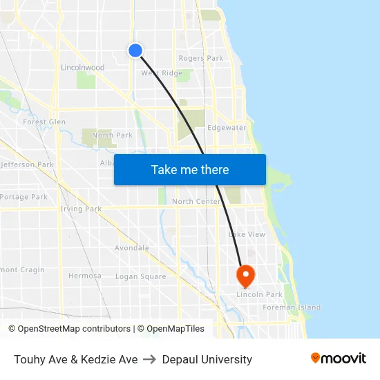 Touhy Ave & Kedzie Ave to Depaul University map