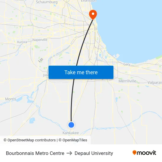 Bourbonnais Metro Centre to Depaul University map
