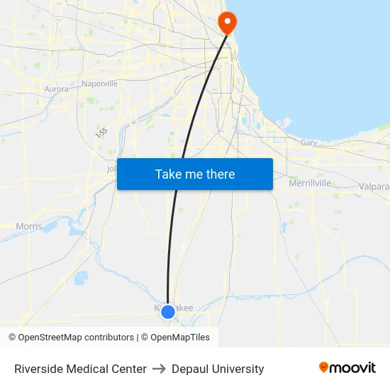 Riverside Medical Center to Depaul University map