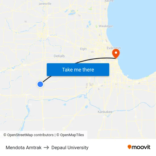 Mendota Amtrak to Depaul University map