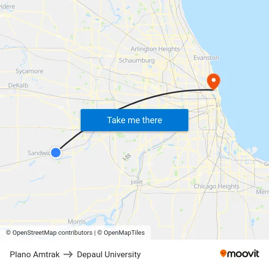 Plano Amtrak to Depaul University map