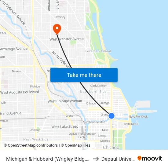 Michigan & Hubbard (Wrigley Bldg.) (South) to Depaul University map